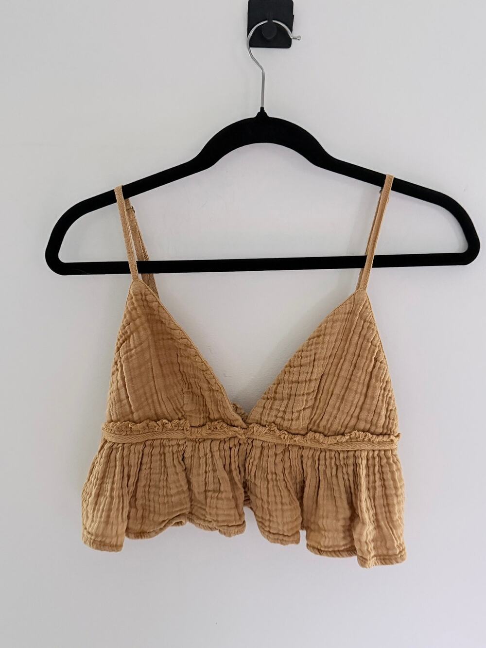 Free People Twinkle Toes Mustard Yellow Cropped Ruffle Tank Top-Size Small
